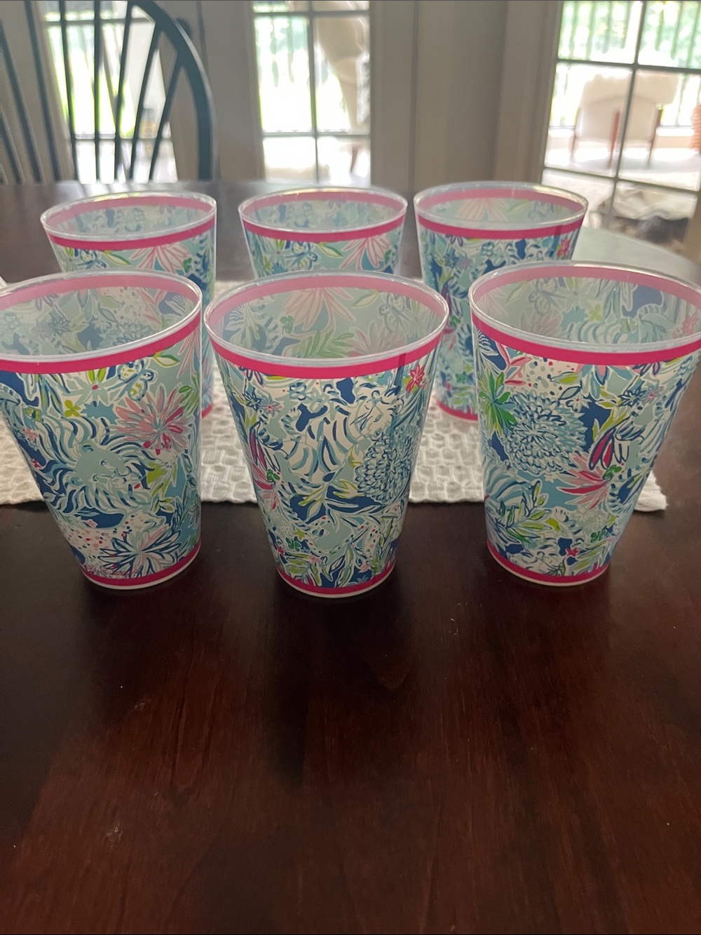 Lilly Pulitzer Plastic Tumblers - Pink Trim (Set of 6)